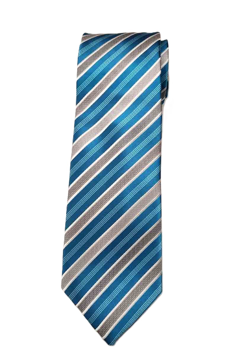 Countess Mara Silk Tie Necktie Blue Gray White Repp Stripe Men's