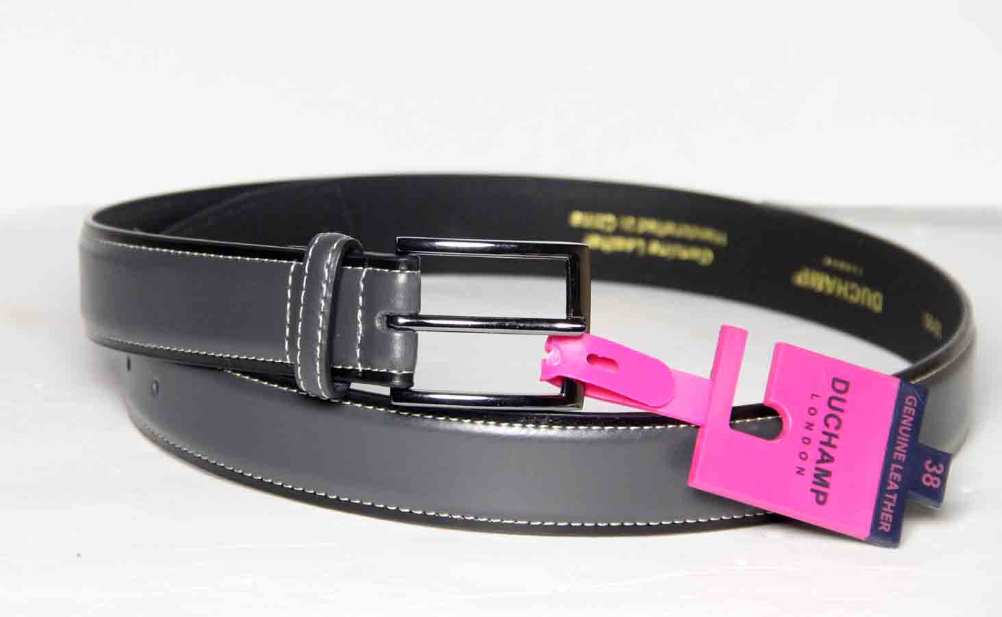 Duchamp London Gray Leather Dress Belt Handcrafted Men's Size 38