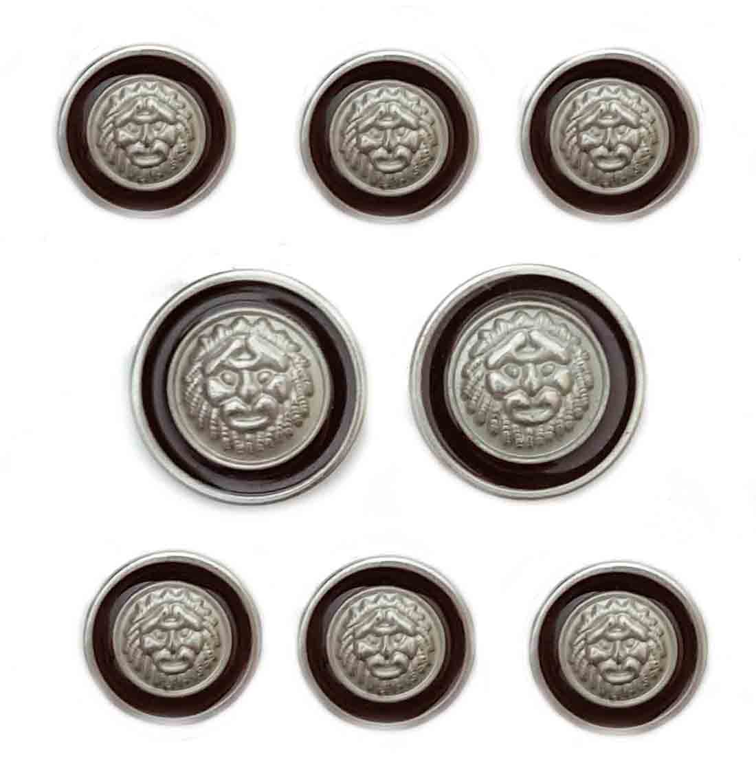 Vintage El Leone Blazer Buttons Set Gray Dark Brown Metal Enamel Lion Pattern Men's