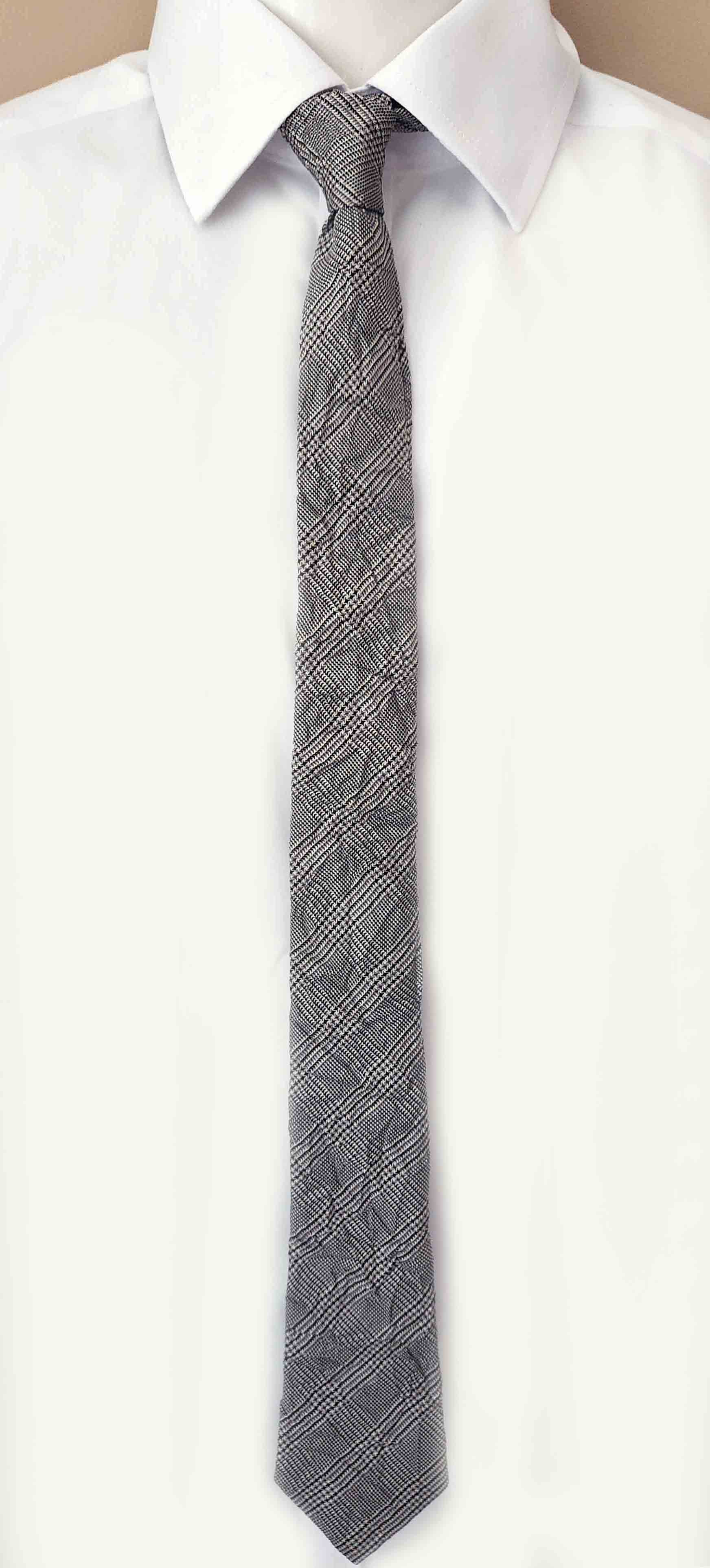 Emporio Armani Italian Crinkle Silk Tie Gray Black Glen Plaid Men's