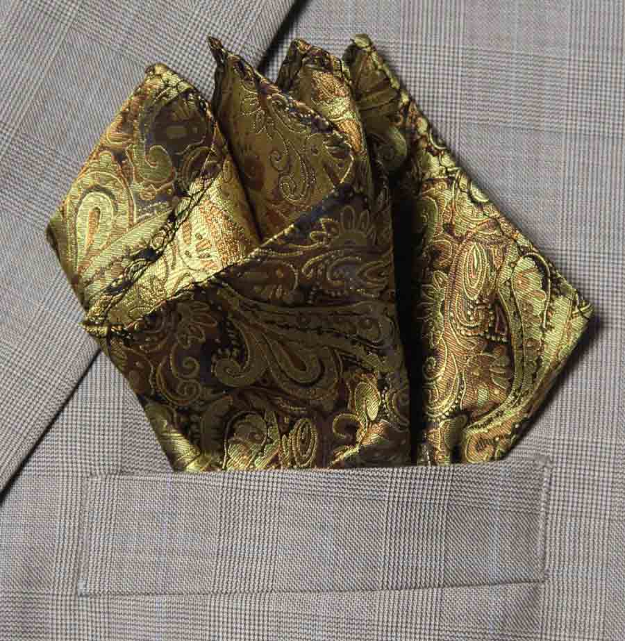 Gascoigne Pocket Square Gold Brown Paisley B7R Men's