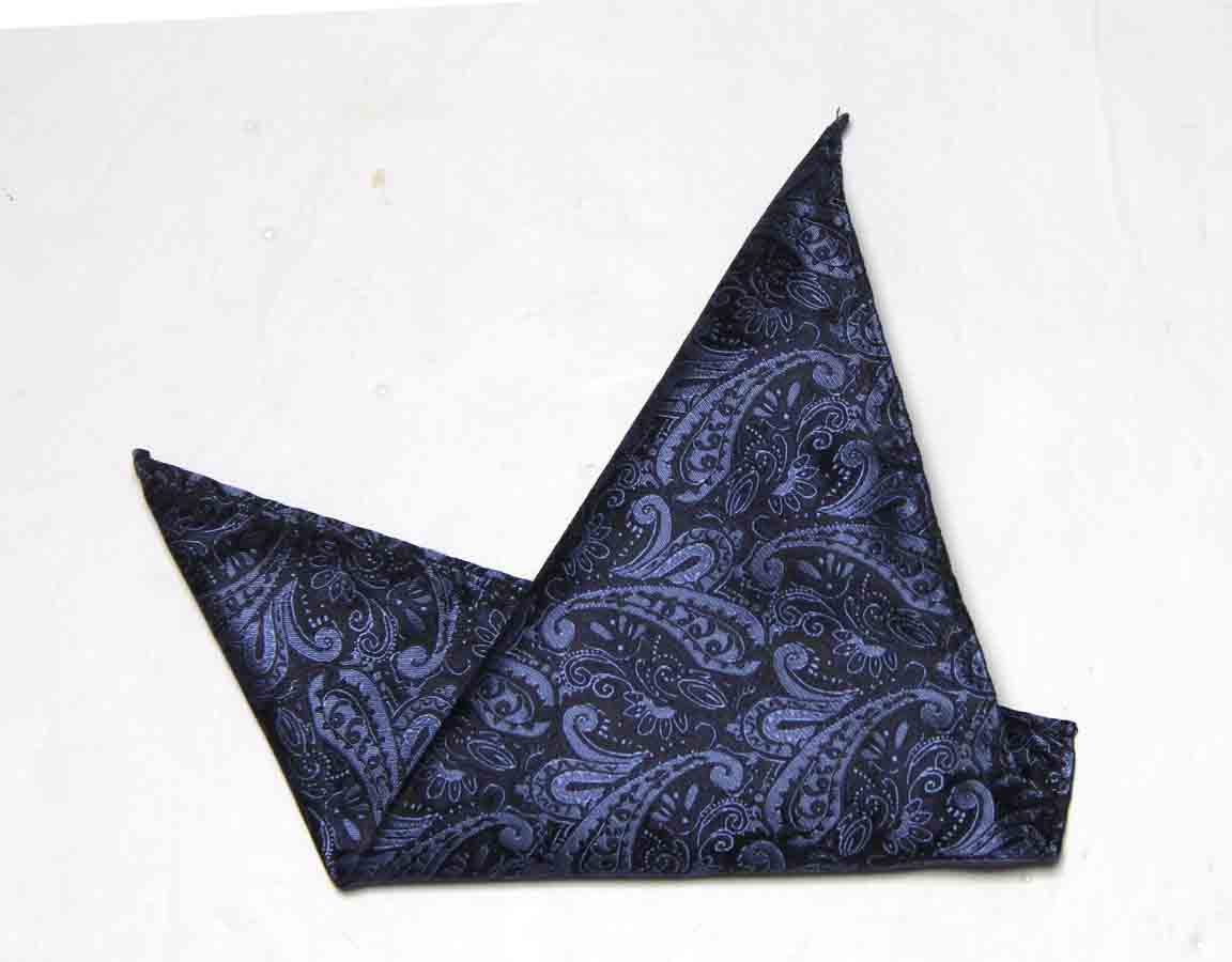 Gascoigne Pocket Square Navy Blue Black Paisley B7R Men's