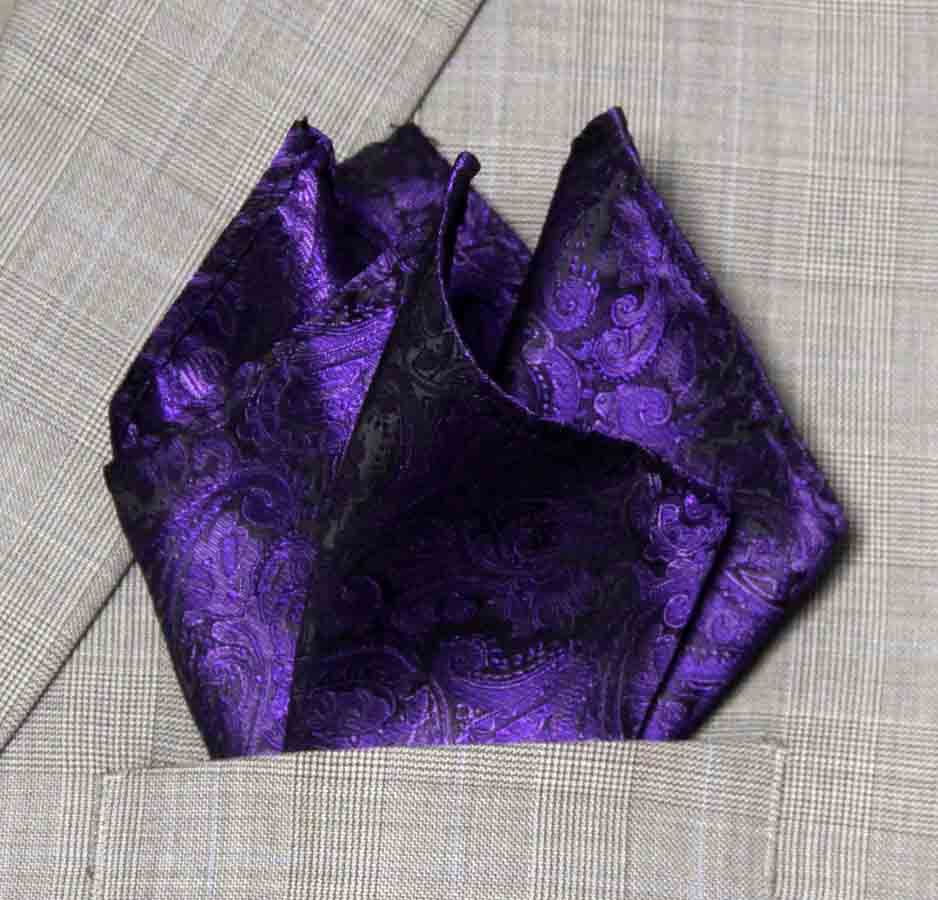 Gascoigne Pocket Square Purple Black Paisley B7R Men's