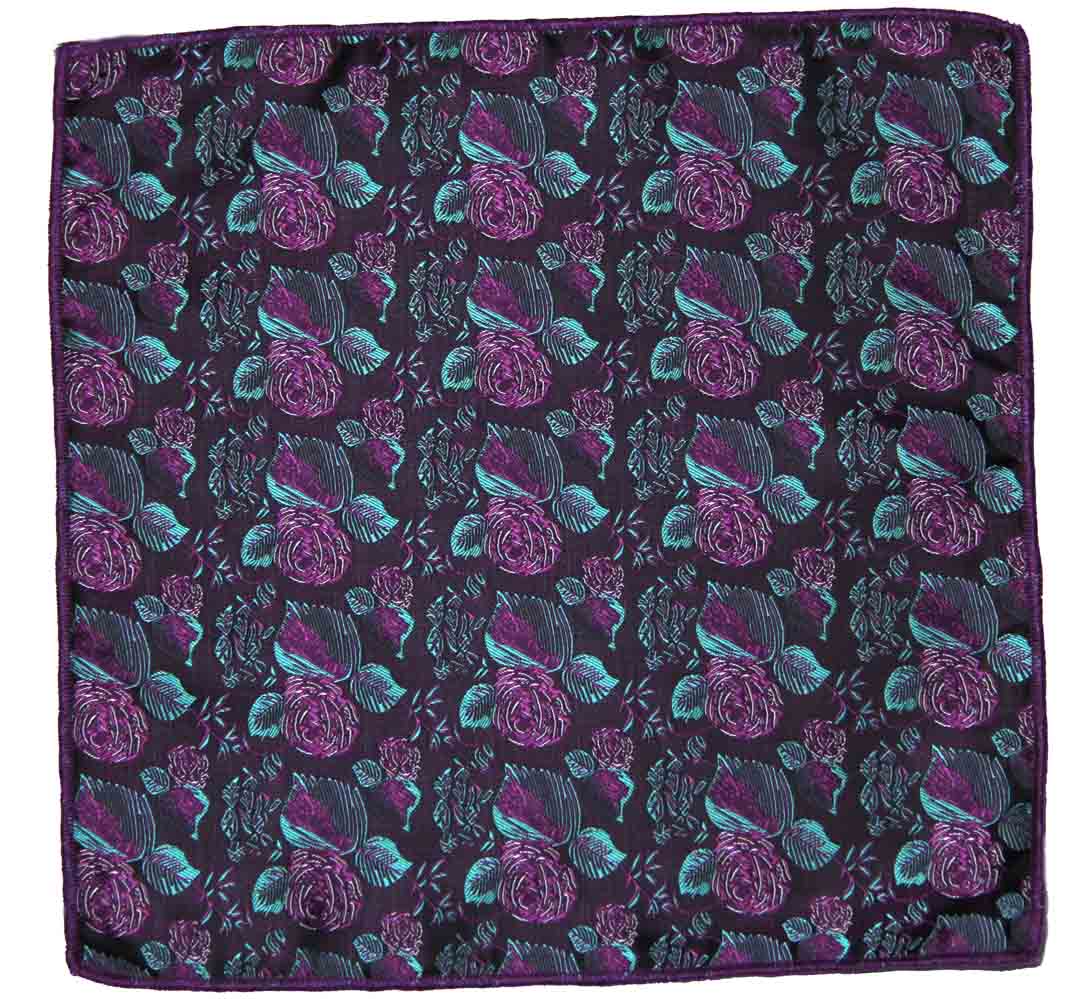 Gascoigne Floral Pocket Square Purple Green Brown Men's