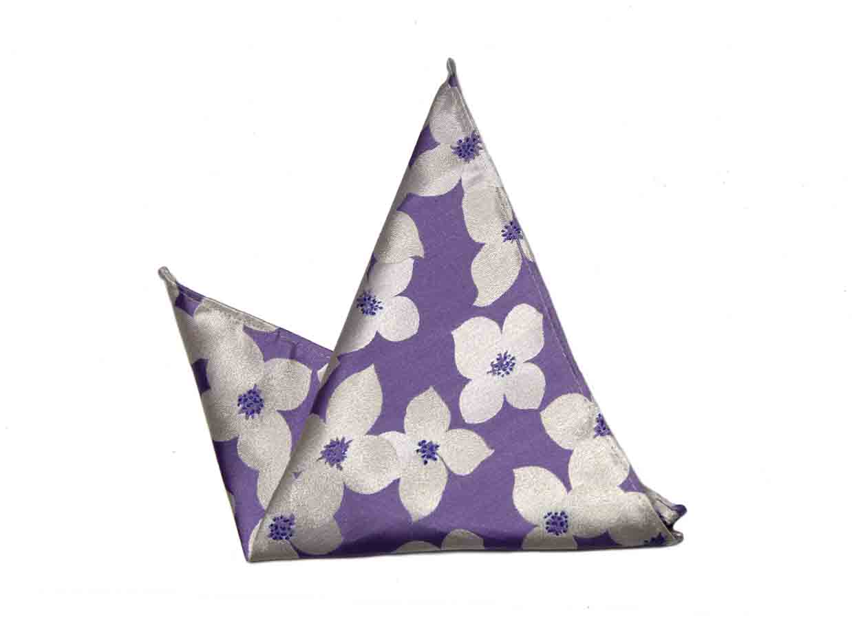 Gascoigne Silk Pocket Square Lavender Purple White Blue Floral Men's