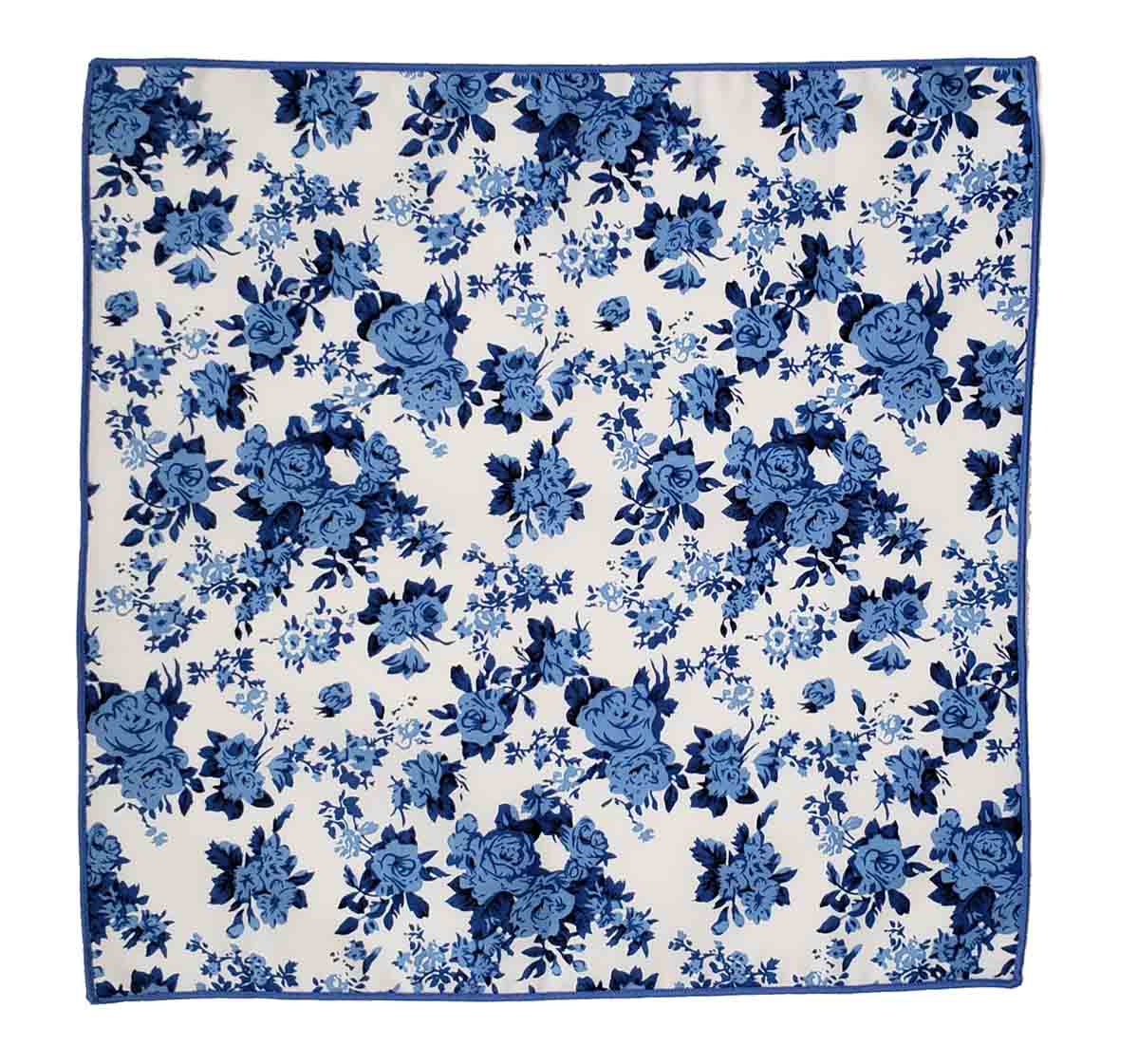 Gascoigne Floral Pocket Square Cotton Blue White Men's