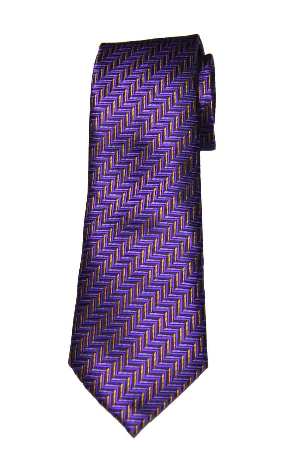 Gascoigne Italian Silk Tie Necktie Purple Black Gold Orange Geometric Men's Long