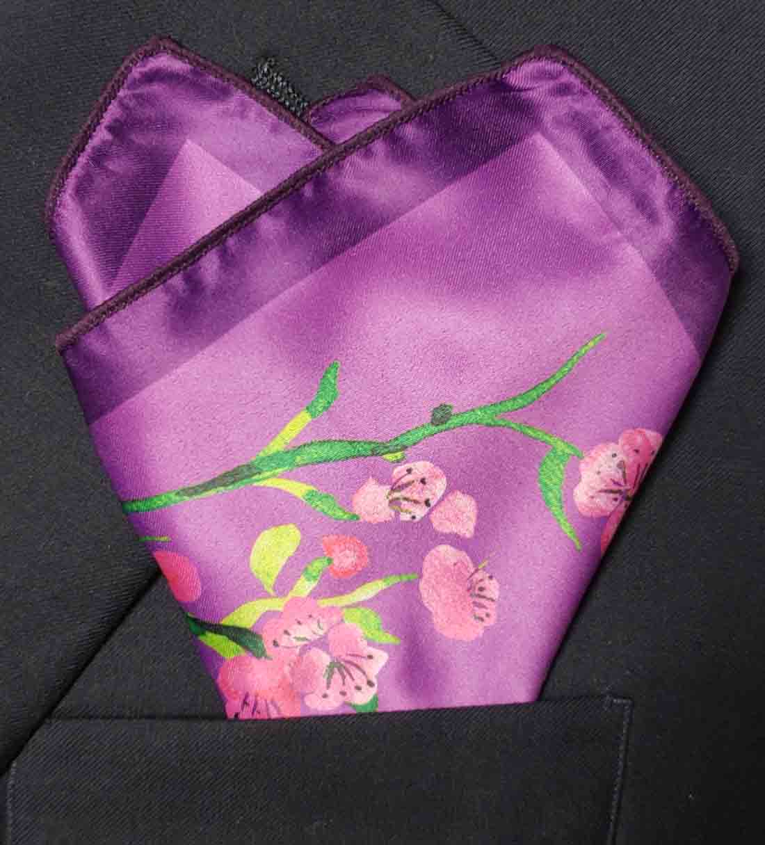Gascoigne Silk Pocket Square Purple Pink Green Men's