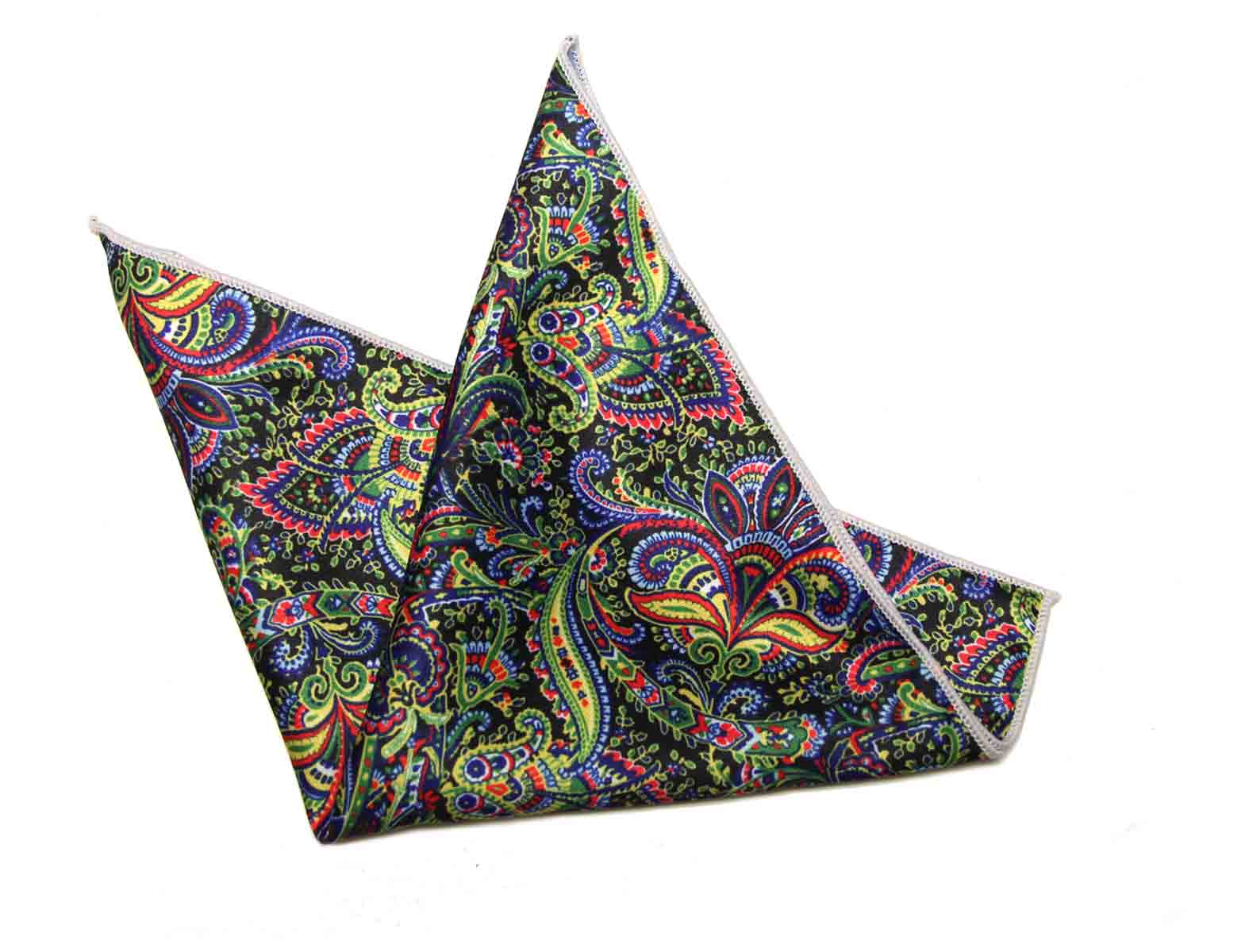 Gascoigne Silk Pocket Square Colorful Floral and Paisley Pattern Men's
