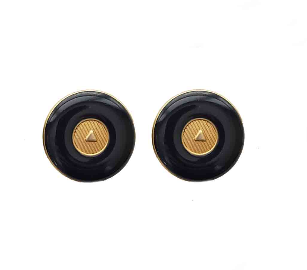 Two Brass and Enamel Blazer Buttons Gold Black Triangle Center Shank 7/8
