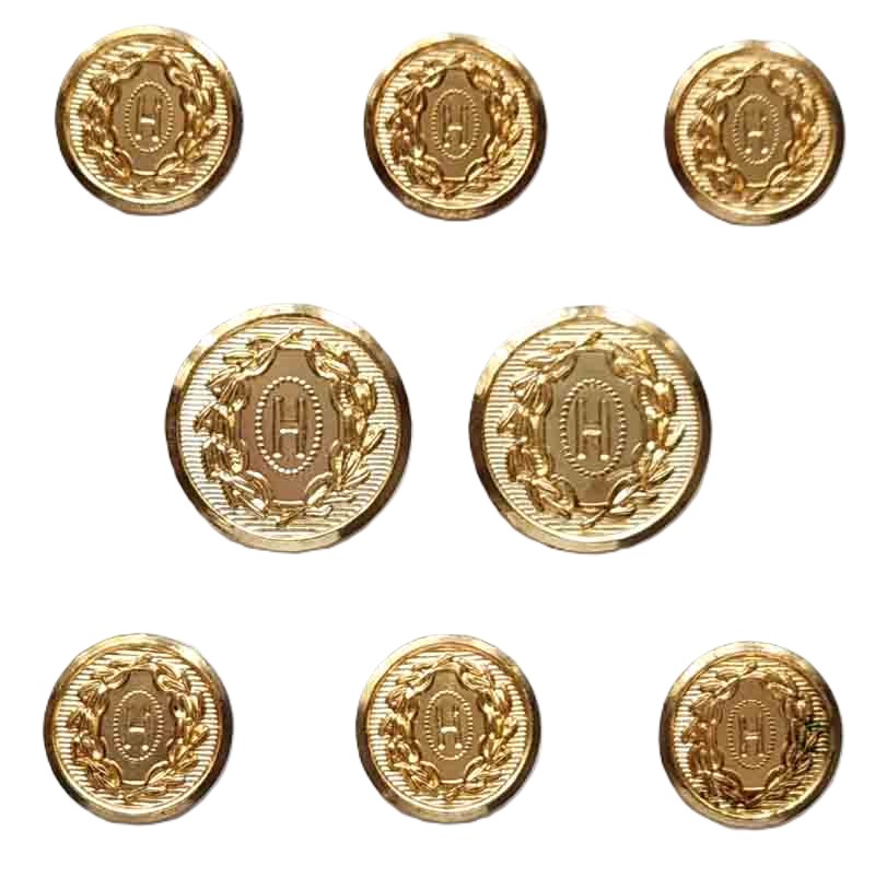 Vintage Halston by Waterbury Gold Brass Blazer Buttons Set H Monogram Pattern