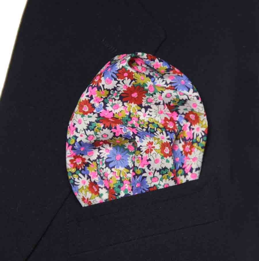 Hand Stitched Tana Lawn Cotton Pocket Square Floral Men's