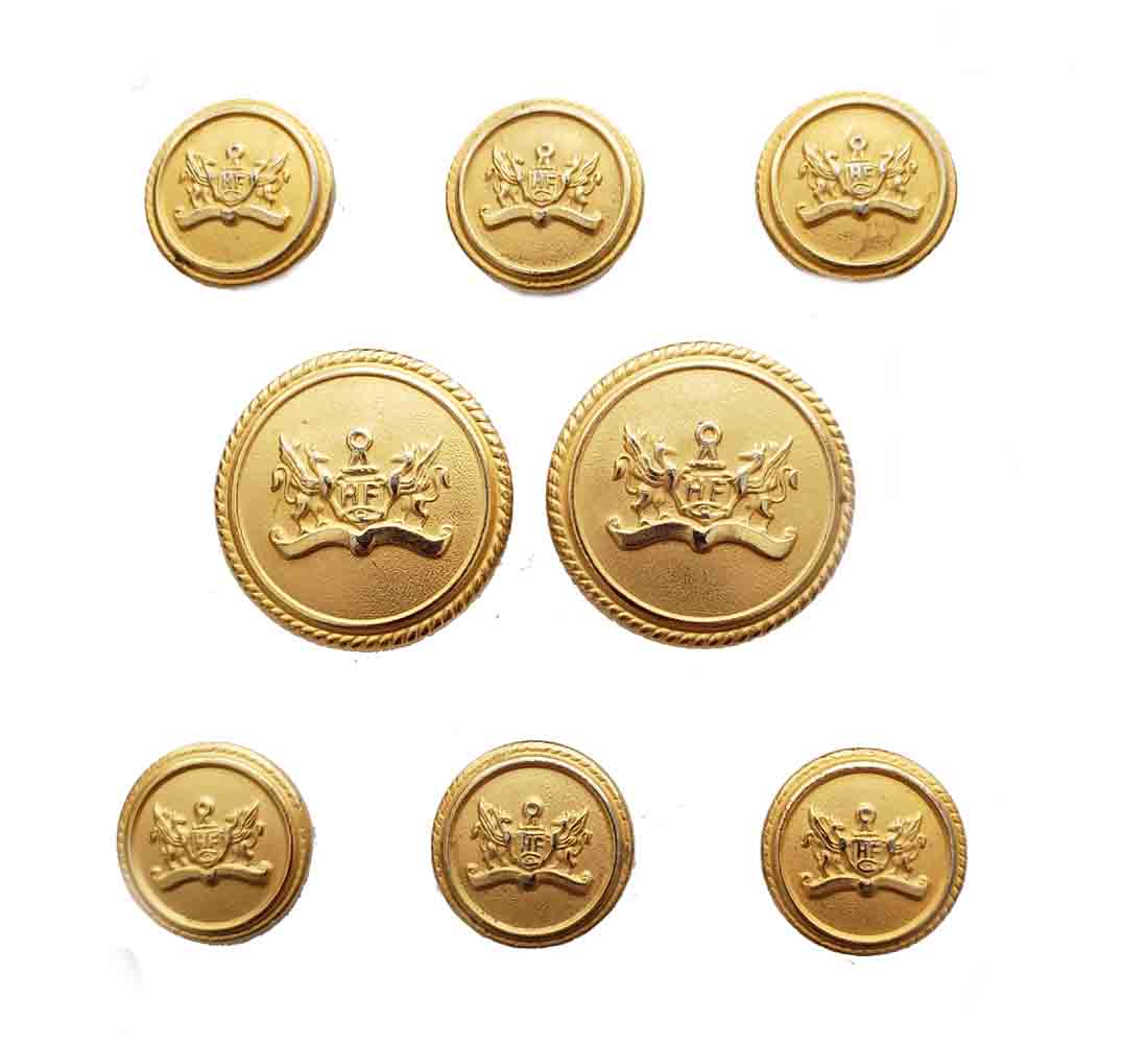 Vintage Hickey Freeman Blazer Buttons Set Gold Brass Griffins HF Monogram Men's