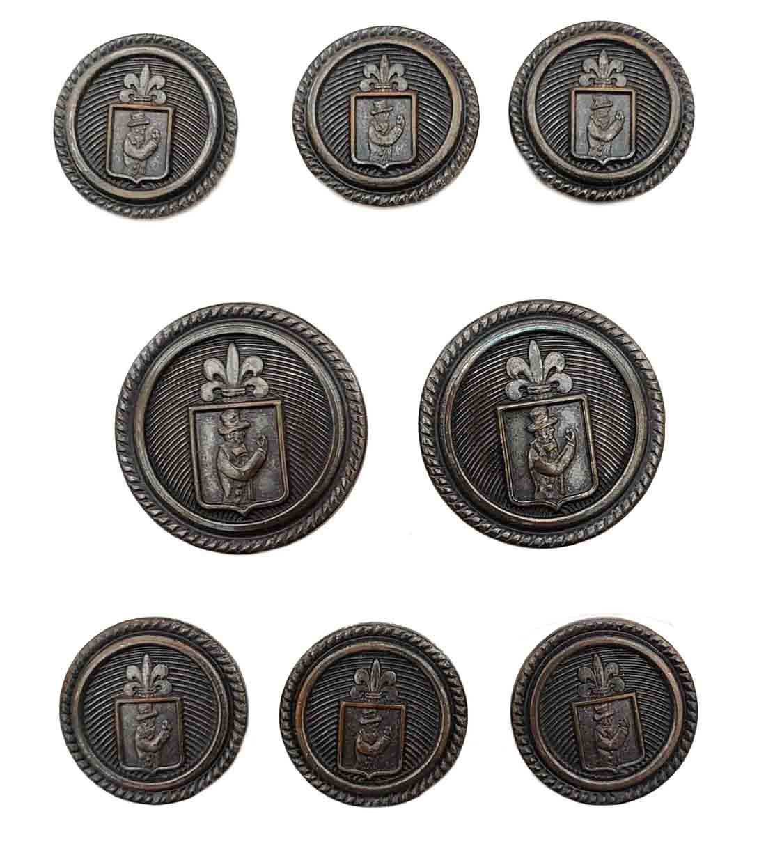 Vintage Waterbury Blazer Buttons Set Gray Fleur de Lis Brass Shank Men's