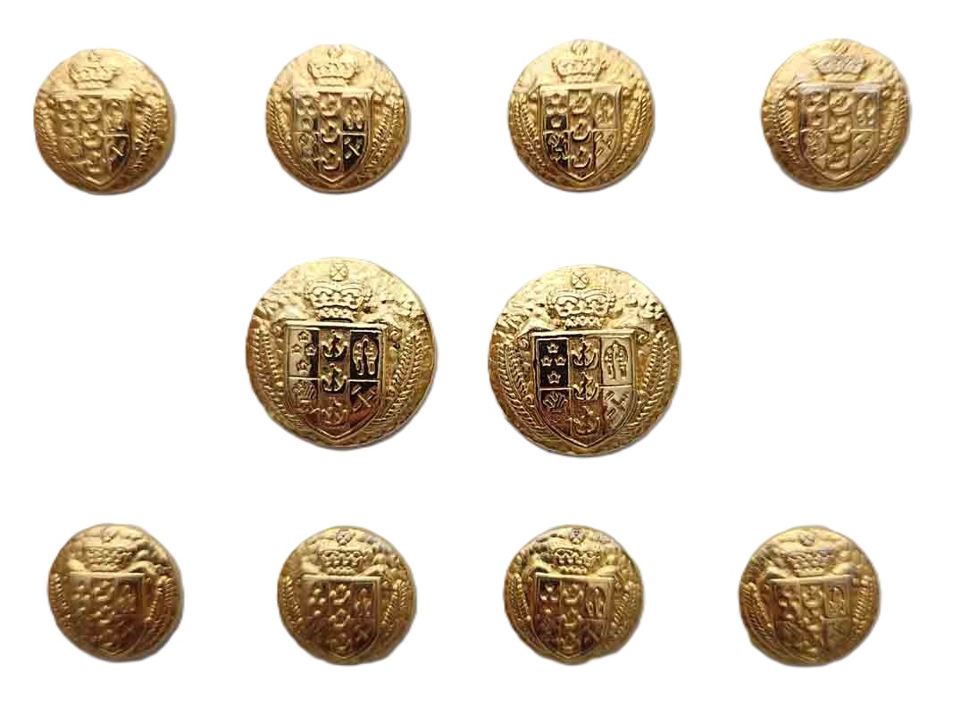Vintage Lacrosse Semi-Dome Gold Brass Blazer Buttons Crown Shield Pattern C2E  Men's