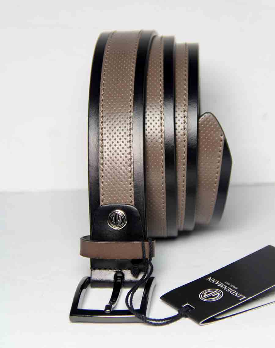 Lindenmann Germany Leather Belt Black Taupe Men's Size 44 or 115 cm