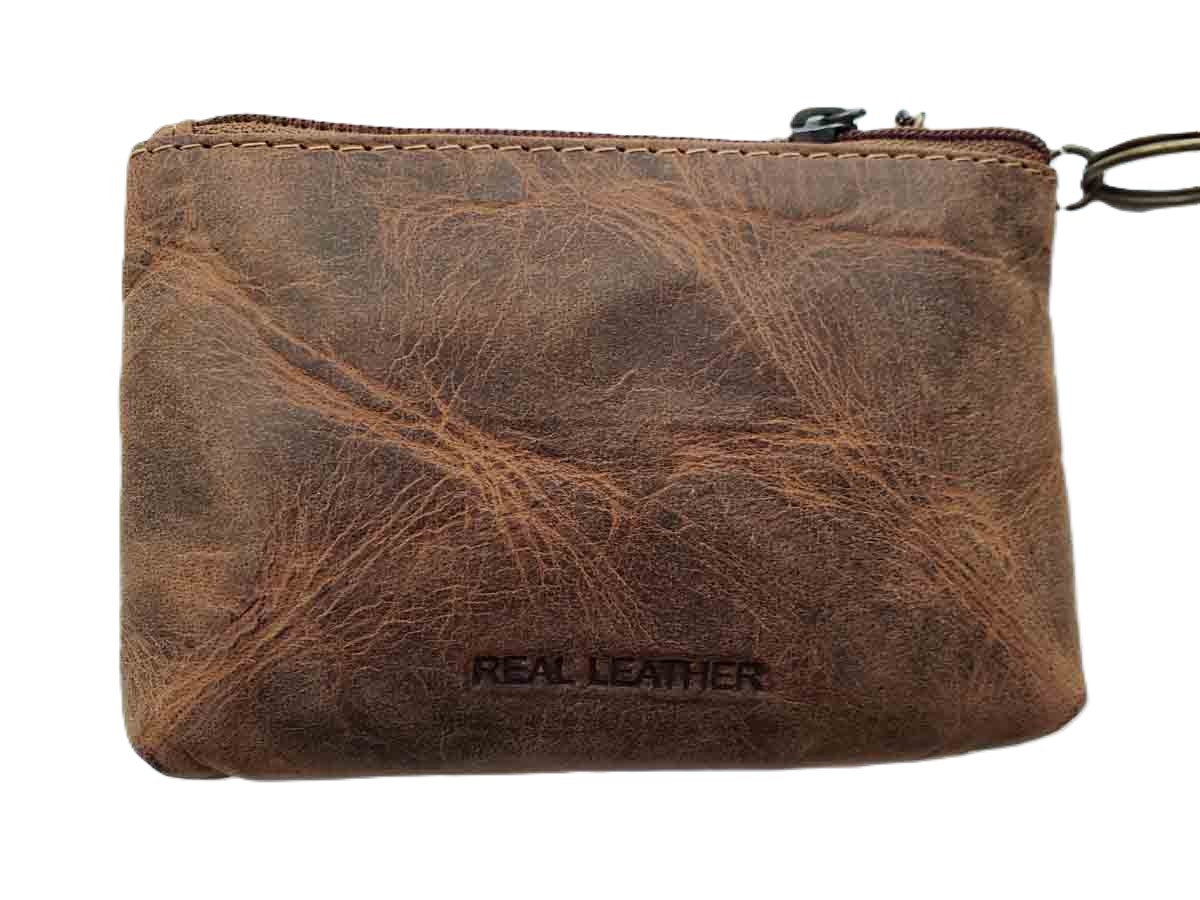Lloyd Baker London Brown Leather Change Purse With Key Ring Zip Top Men's