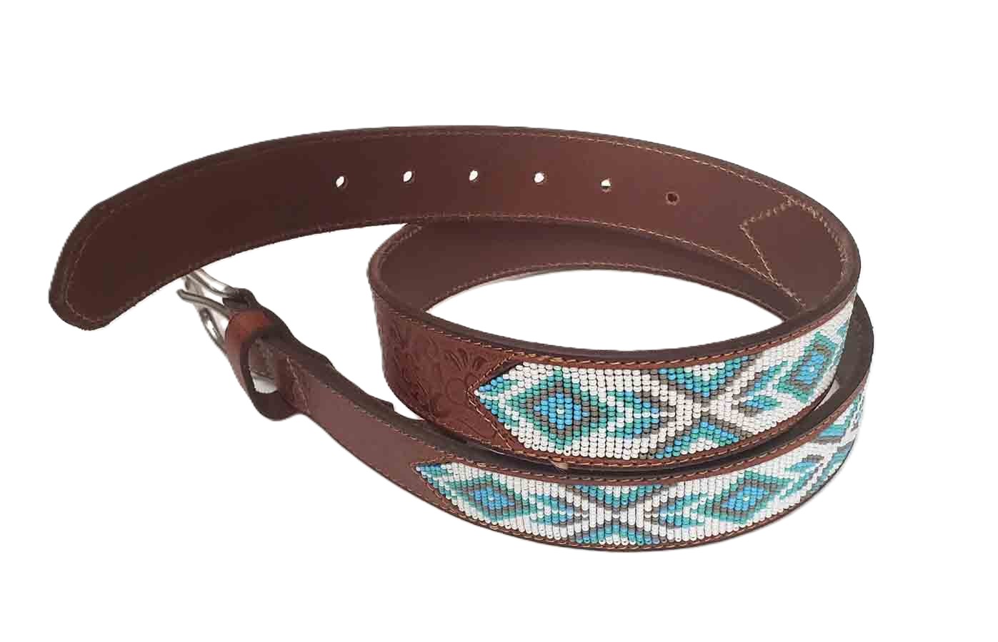Lucky Brand Beaded Leather Western Belt Men's Size Small Fits 30-32