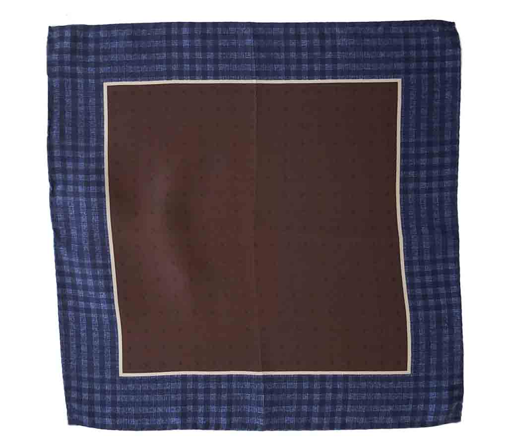 Massimo Dutti Italian Silk Pocket Square Blue Black Brown Lattice Check and Polka Dot Pattern Men's
