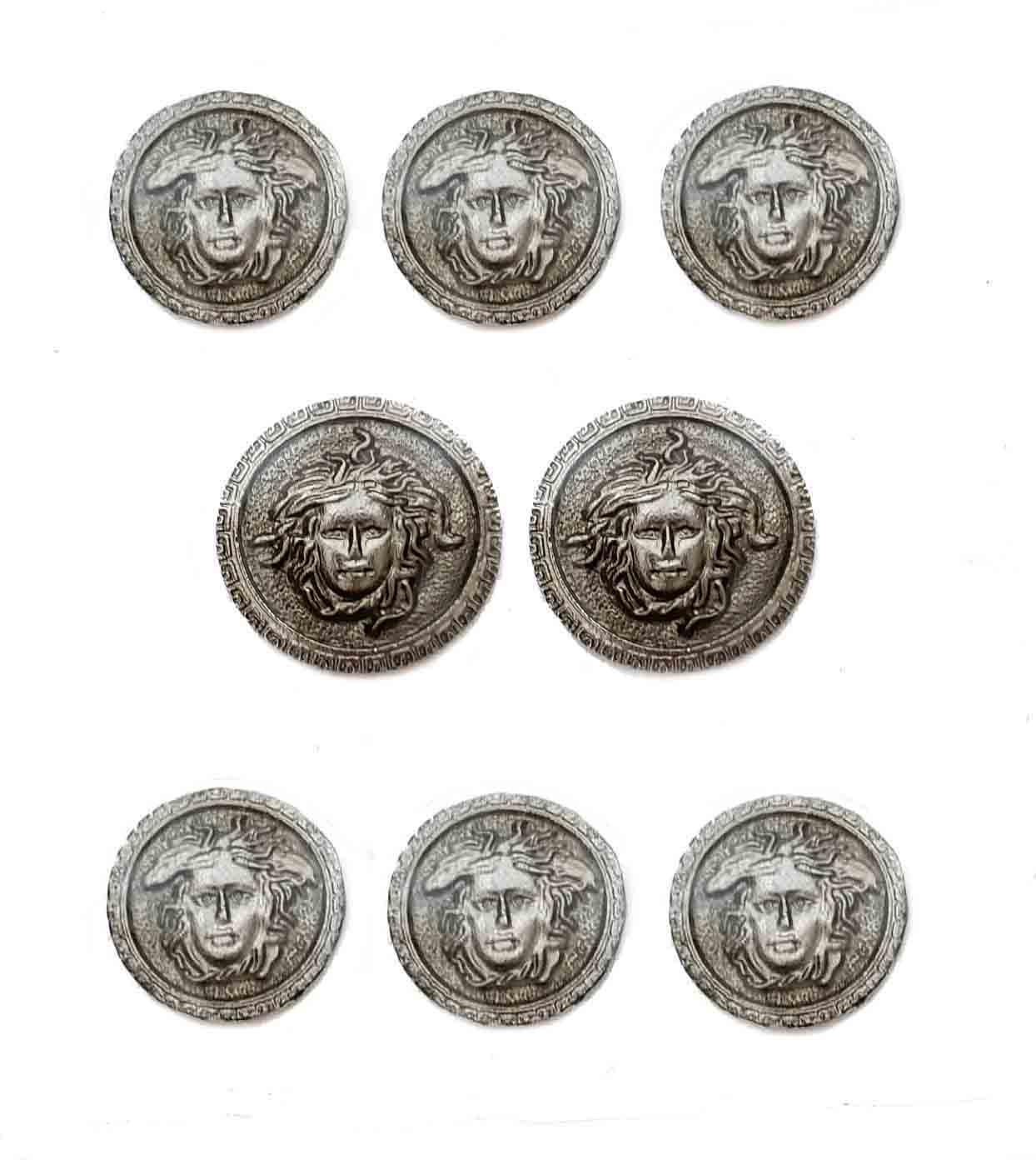 Vintage Medusa Head Blazer Buttons Set Metal Enamel Gray Silver Men's