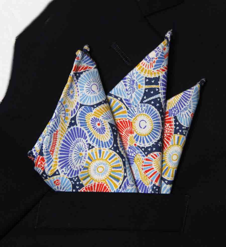 New Hand Stitched Sewn Cotton Pocket Square Colorful Parasols Pattern Men's