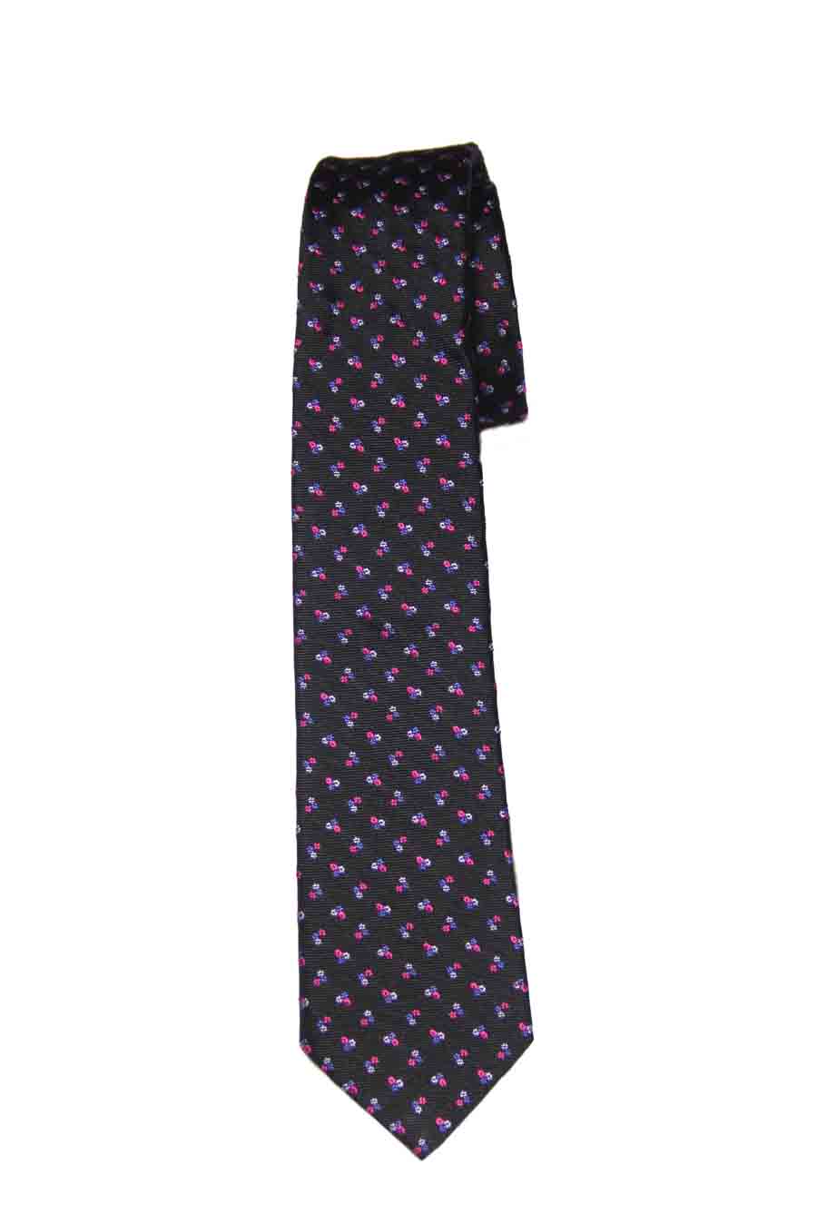 Paul Smith London Italian Silk Tie Black Pink Blue White Floral Short Narrow Men's