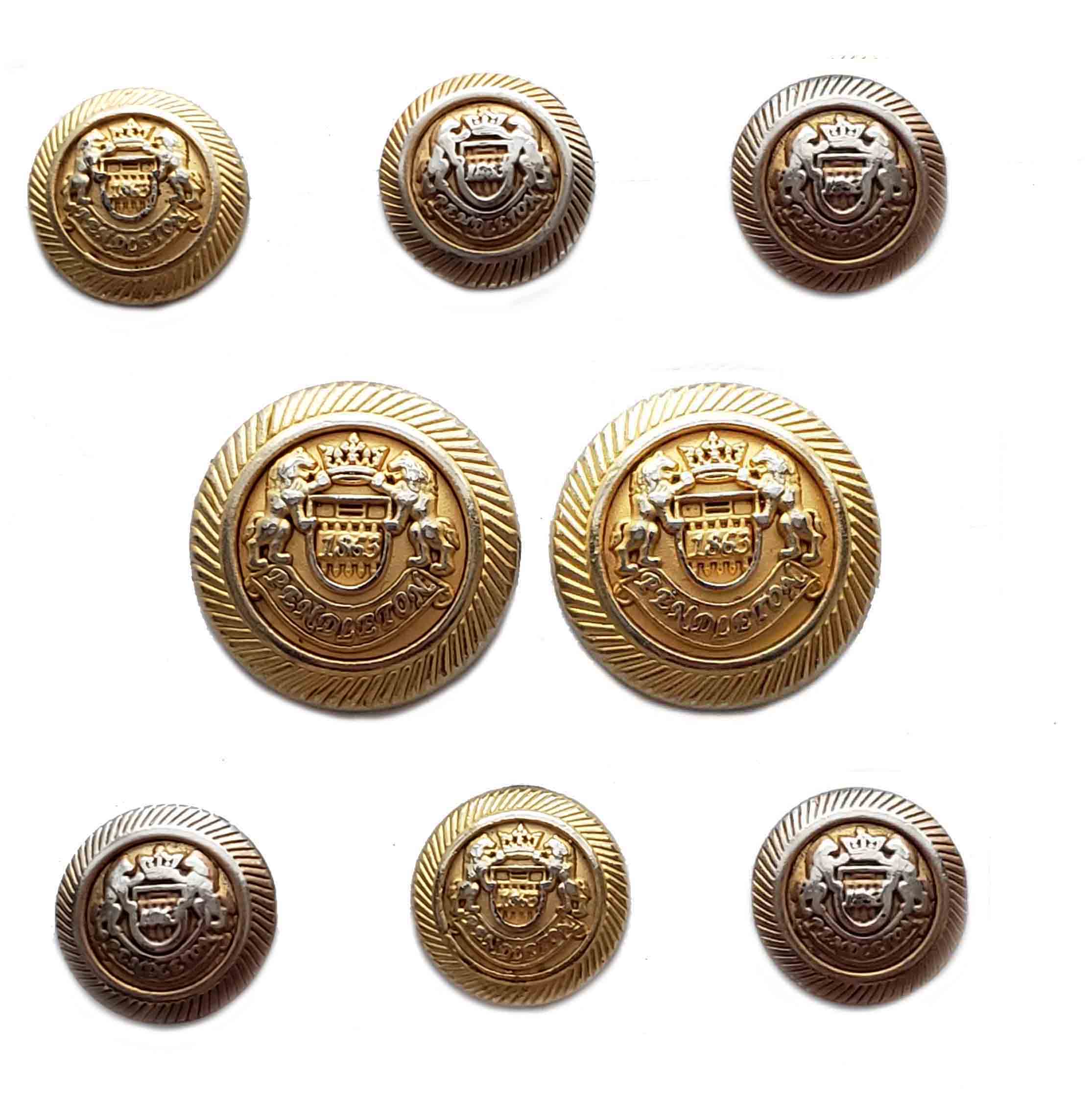 Vintage Pendelton Dome Blazer Buttons Set Gold Brass Crown Shield Men's