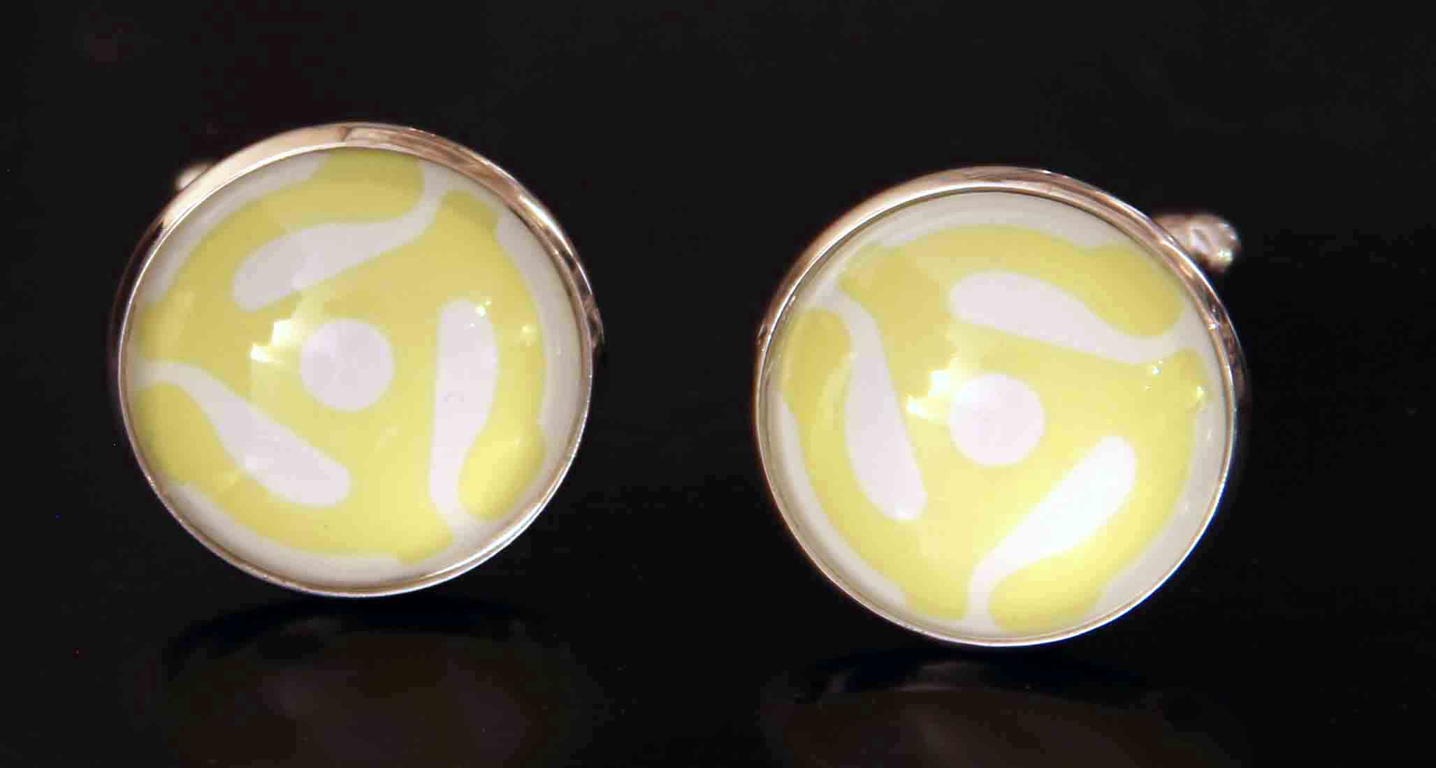 Gascoigne Cufflinks Repro Vintage Record Spindle Silver Yellow Men's