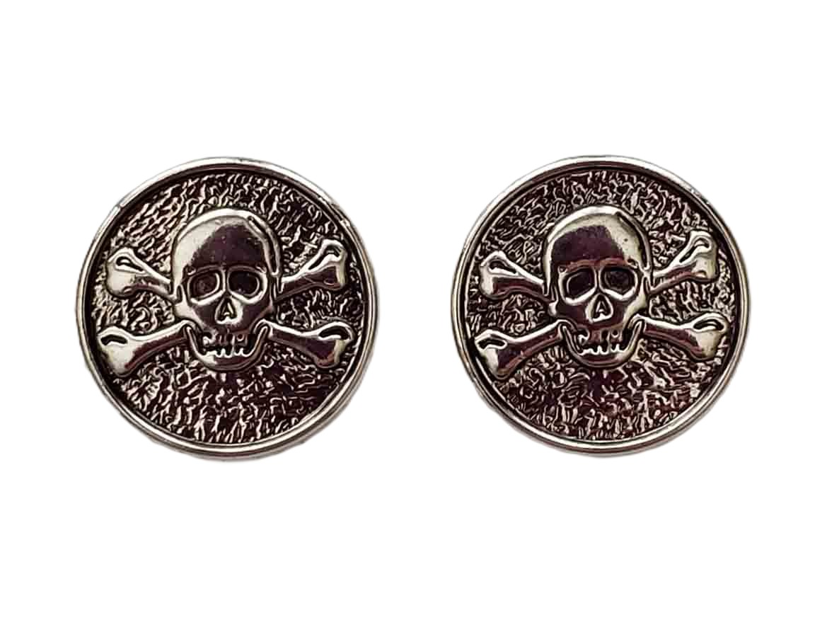 Two New Solid Brass German Skull Cross Bones Blazer Buttons Silver Gray Men's