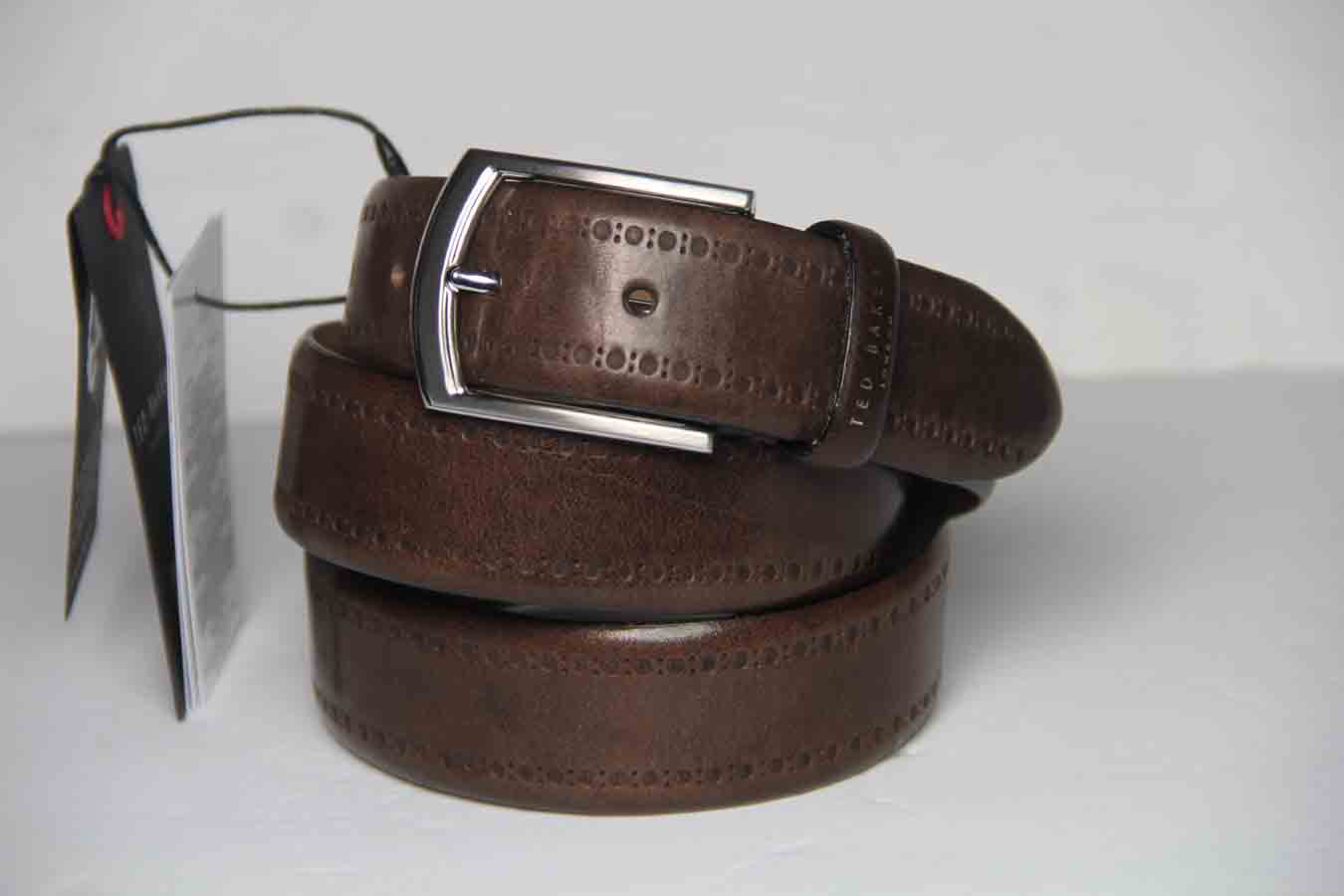 Ted Baker London Brogue Detail Leather Belt Brown Men's Size 36-38