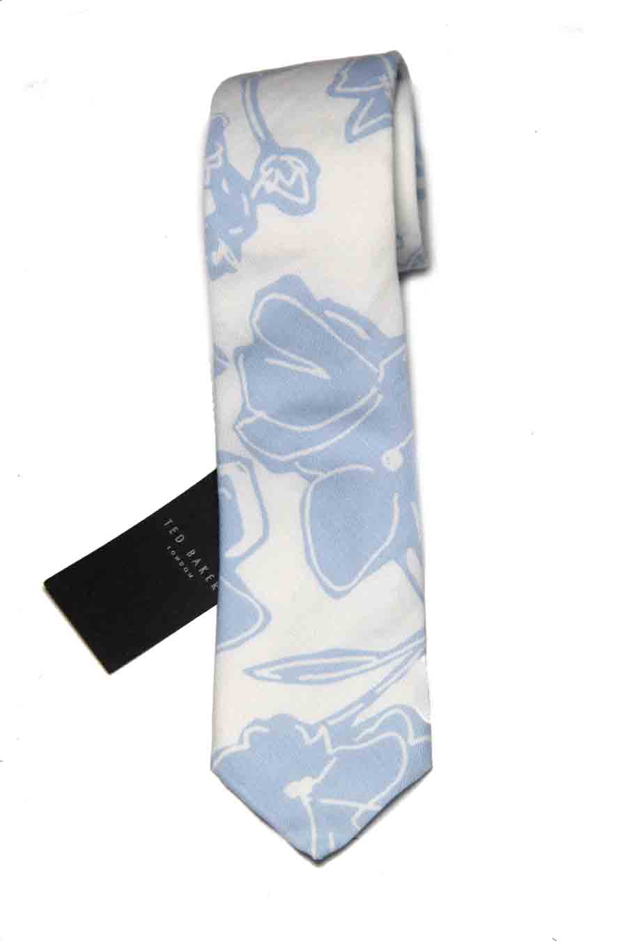 Ted Baker London Linen Cotton Blend Tie Necktie Blue White Ramsy Floral Men's