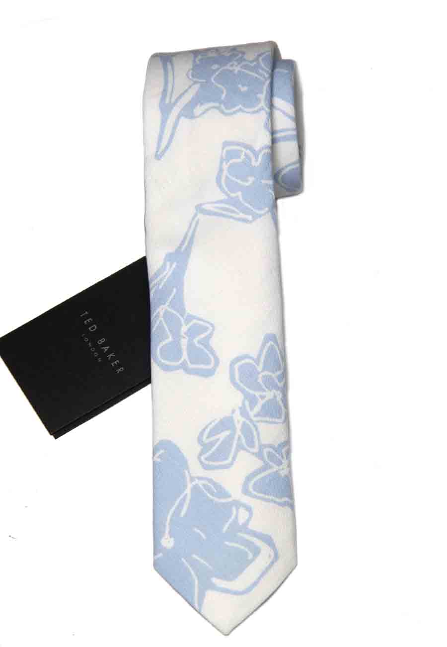 Ted Baker Linen Cotton Blend Tie Necktie Ramsy Floral Blue White Men's Long