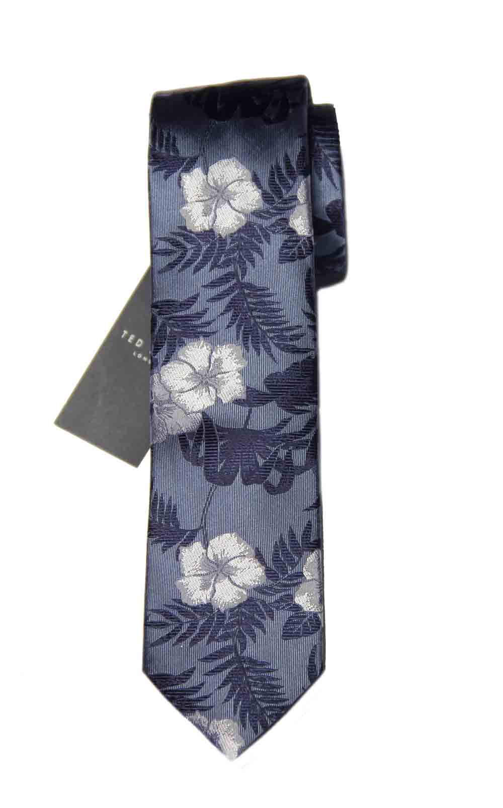 Ted Baker London Mulberry Silk Tie Floral Blue Gray White Men's