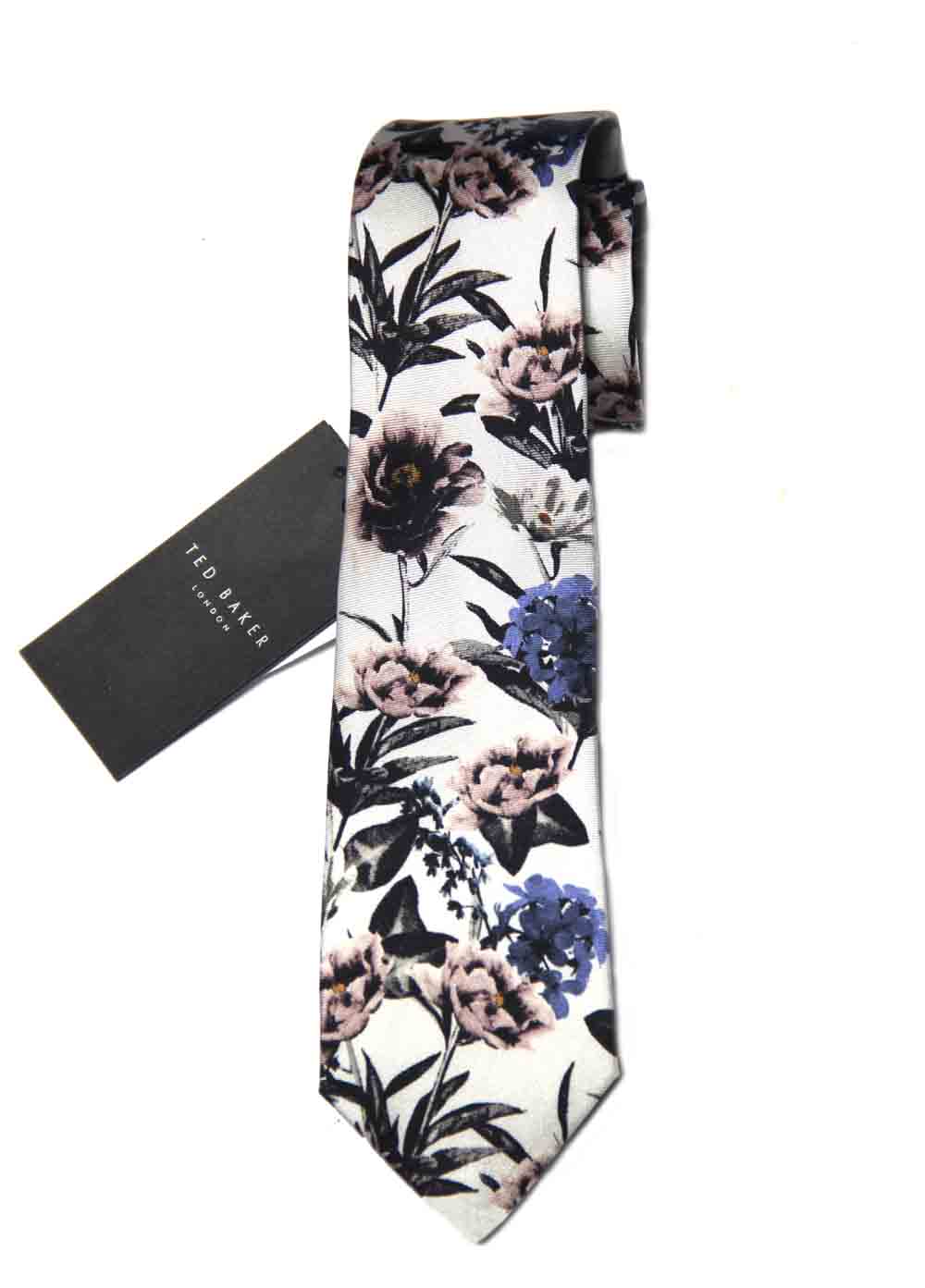 Ted Baker London Italian Silk Tie Floral Pink White Blue Brown Men's Narrow