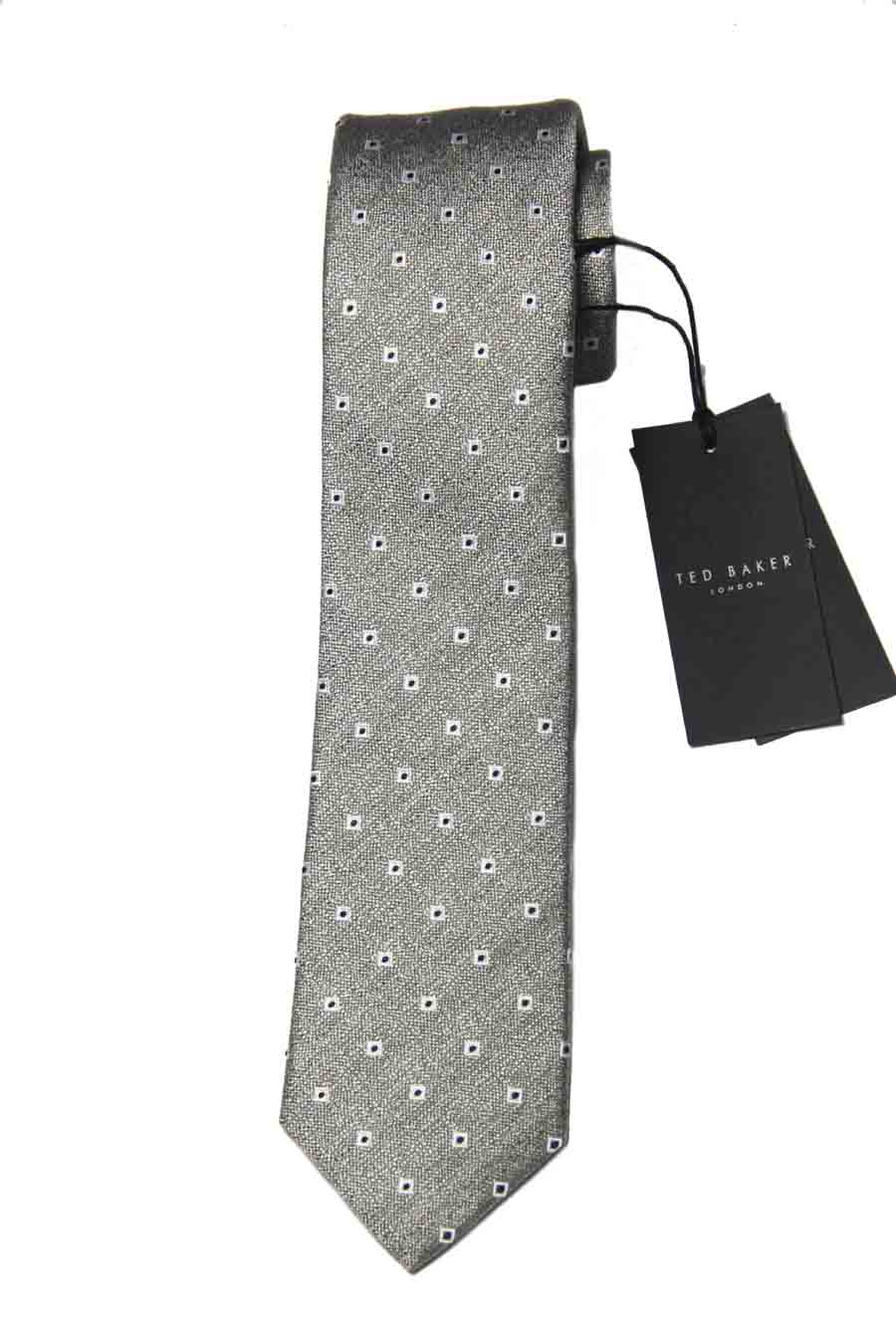 Ted Baker Silk and Cotton Tie Green Geo Pattern Men's