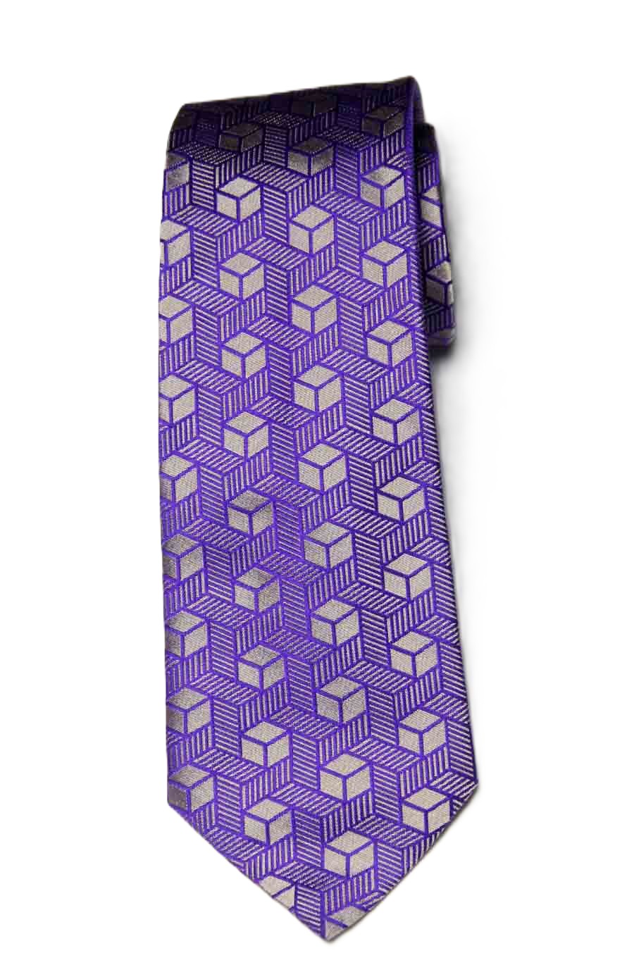 Turnbull and Asser Handmade English Silk TIe Purple Gray Fancy Geometric Men's