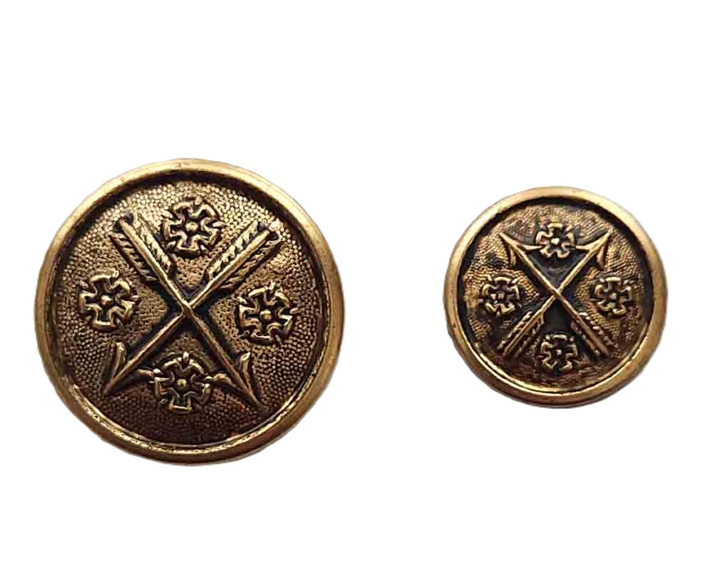 Waterbury Spare Double Arrows and Floral Antique Gold Brass Blazer Buttons