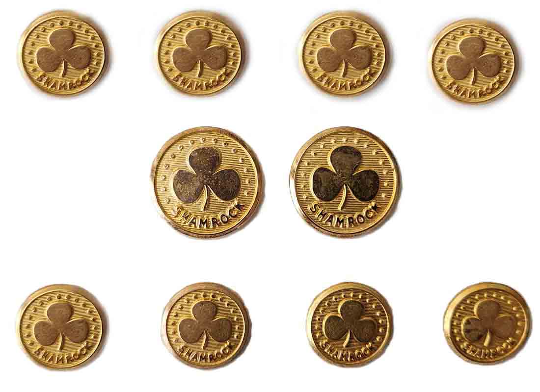 Rare Vintage Waterbury Gold Brass Shamrock Pattern Blazer Buttons Set S7R