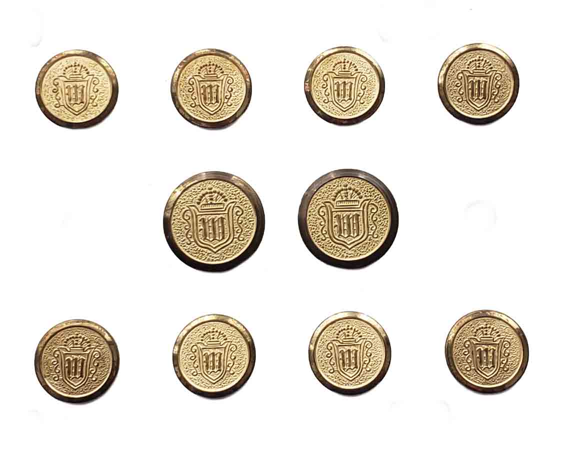 Vintage Wembly Blazer Buttons Set Gold Brass W Monogram 1970s Men's